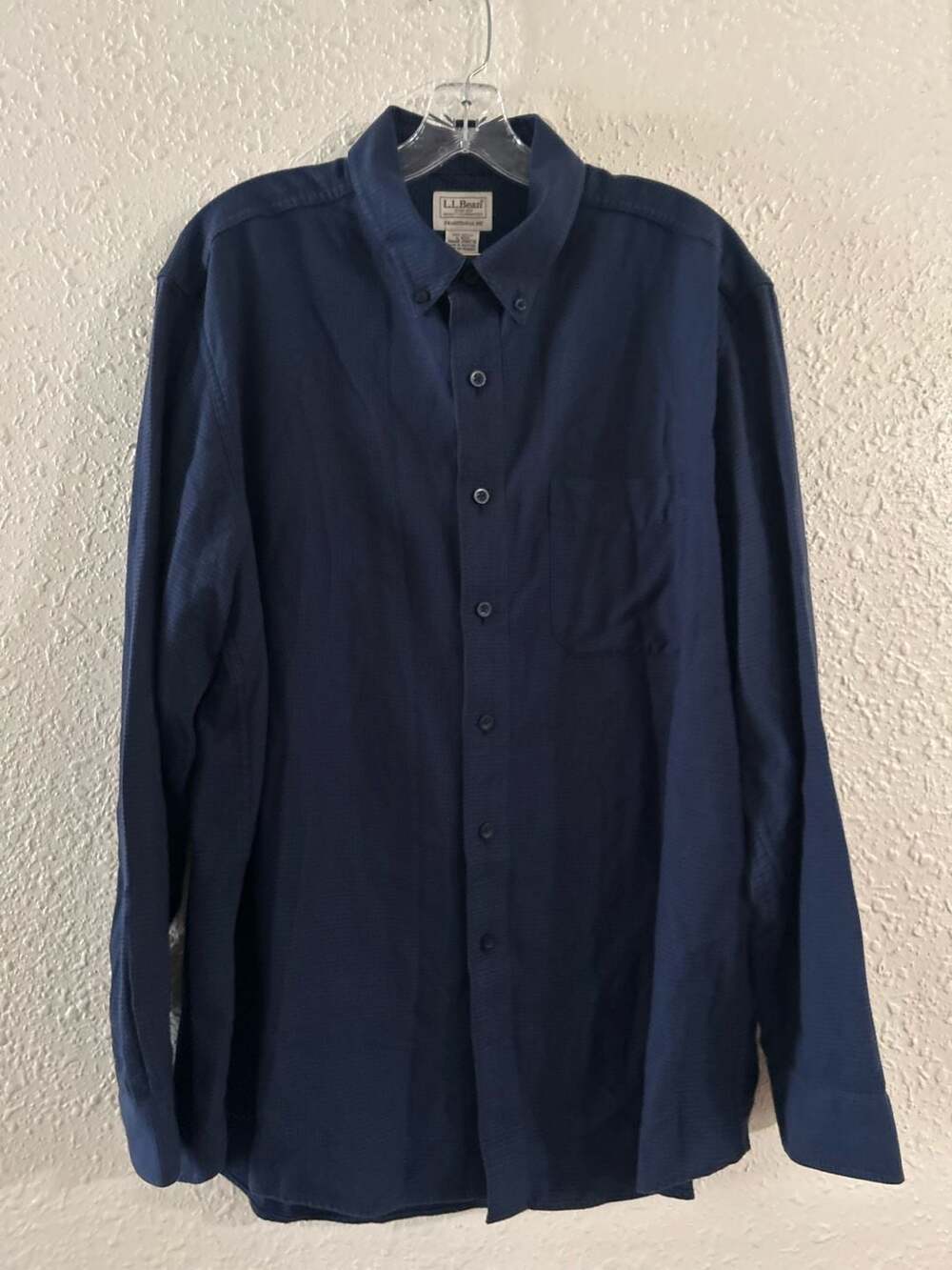 L.L.Bean Traditional Fit Long Sleeve Button Down Shirt Navy Blue Size L-REG